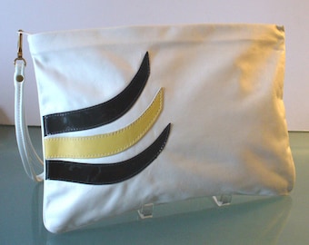 Vintage Tadora Leather Large White Leather Clutch Bag