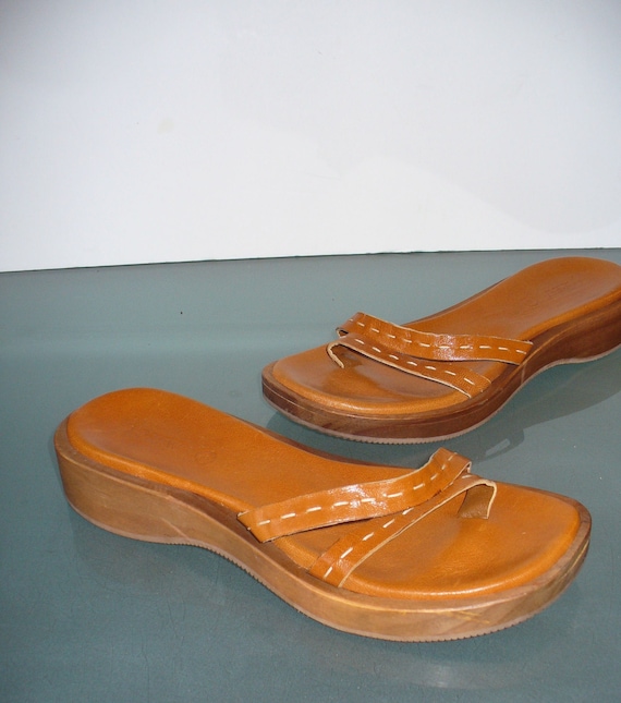 J. Crew Wood And Leather Slide Sandals Size 9 - image 1