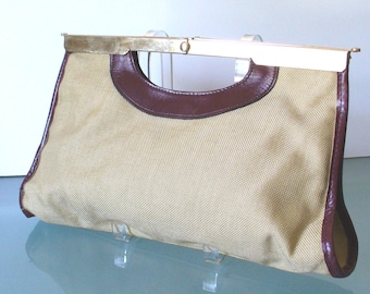 Vintage Letisse  Canvas and Oxblood Leather Clutch Bag