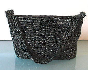 Vintage Iridescent Carnival Glass Emerald Green Beaded Evening Bag