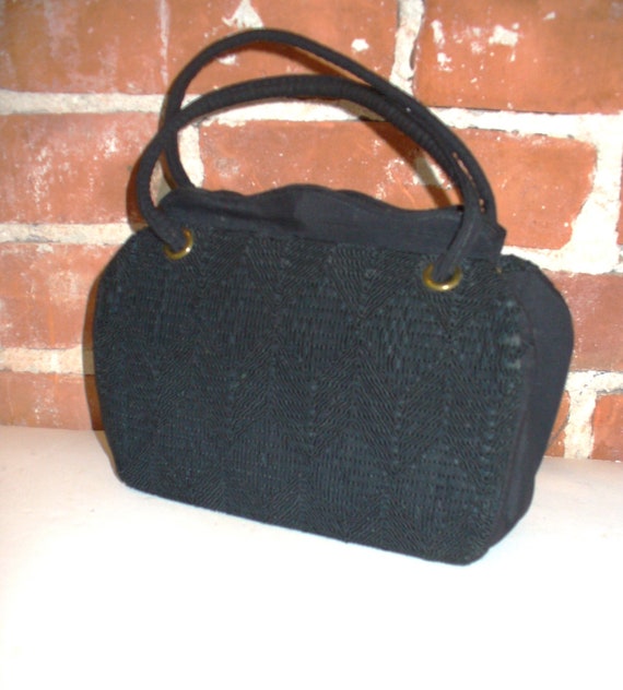 Vintage Black Chevron Crochet Petite Handbag