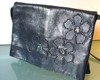 Vintage Navy Blue Fold Over Clutch Shoulder Bag