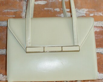 Vintage Block Ivory Handbag With Brass Detail