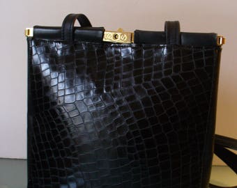 Vintage Browns Black Faux Alligator Shoulder Bag