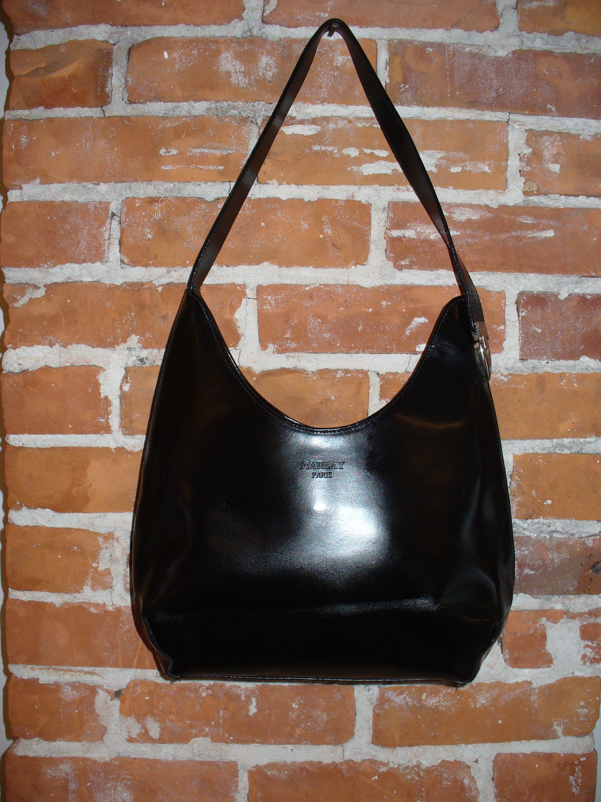 Vintage Marley Paris Black Leather Shoulder Bag Purse