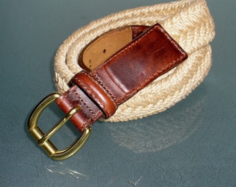 Vintage Orvis Hemp Fabric & Leather Belt Size 34