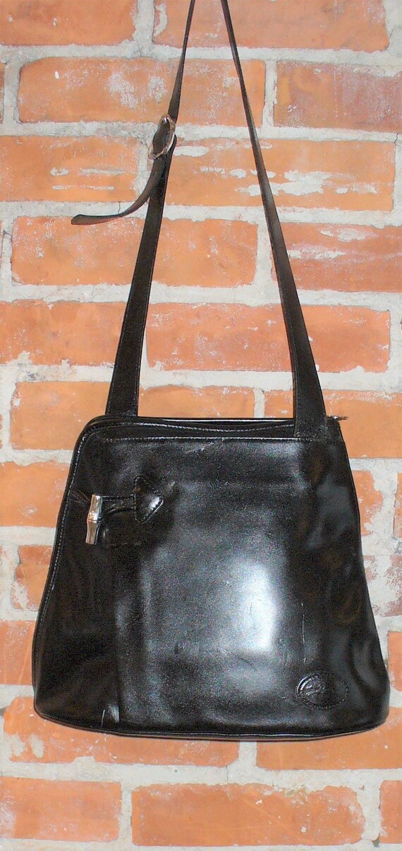 Vintage Longchamp Black Leather Bucket Bag Purse
