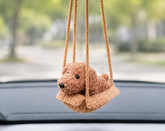 Custom Poodle Crochet Car Hanging | Handmade Puppy Swing Rearview Mirror Charm, Dog Car Accessory, Dog Lover Gift, Gift for Car Lovers