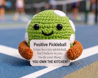 Pelota de pickleball de ganchillo con mensaje positivo, juguete de pickleball tejido con tarjeta positiva, apoyo emocional, regalo para jugadores, entrenadores y equipos de pickleball, regalo para animar