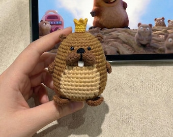 Handmade King George Crochet Doll, Beaver Disney Movie Hoppers Amigurumi, Funny Plushie Keychain Gift