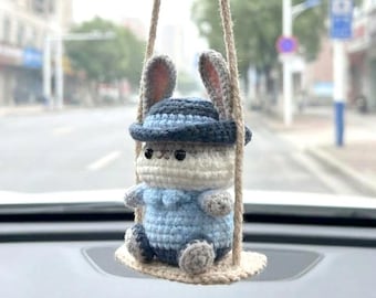 Nick Judy Crochet Car Hanging – Zootopia Fox Bunny Amigurumi Plush, Cute Couple Gift for Him Her, Valentine Gift, Car Mirror Charm Decor