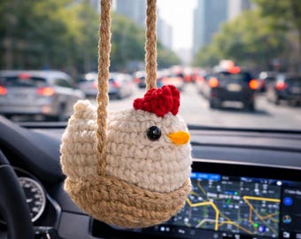 Crochet Chicken Hanging Decor – Handmade Farm Animal Car & Door Charm