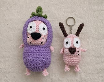 Scared Pink Dog Crochet Keychain, Handmade Amigurumi Puppy, Funny Dog Bag Charm, Cute Gift for Dog Lovers