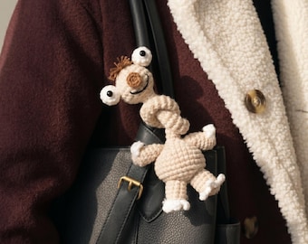 Sid the Sloth Crochet Plush – Handmade Ice Age Amigurumi Bag Charm, Funny Long Neck Sloth Keychain, Movie Fan Gift