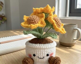 Handmade Flower Pot Decor, Amigurumi Desk Plant, Yarn Home Decoration, Gift for Home Office