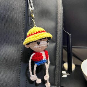 Crochet Straw Hat Pirate Keychain with Stretchy Arms | Handmade Amigurumi Bag Charm, Anime Fan Gift, Pirate Boy Luffy Stretchy Arms