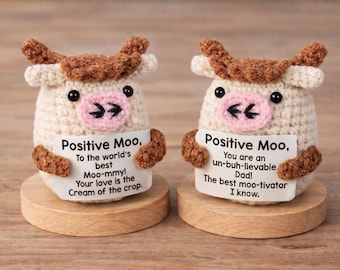 Handmade Positive Moo Cow, Emotional Support Cow Crochet, Funny Gift for Mom Dad Friend, Coworker Desk Decor, Cow Supportive Animal Gift
