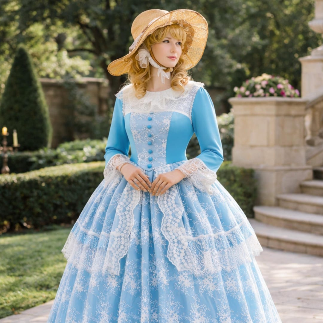 Blue Rococo Dress Blue Rococo Dress Robe a La Francaise, 18th Century Ball Gown, Lace ...