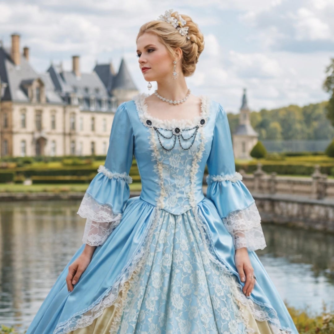 Court Rococo Rococo Dress Blue, 18th Century Baroque Costume, Lace Ball Gown, Court ...