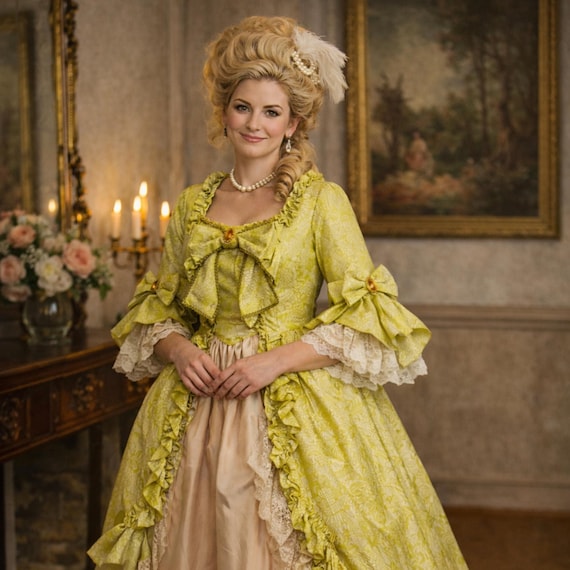 Chartreuse Jacquard Rococo Dress, Marie Antoinette Robe a La Francaise,  18th Century Court Gown - Etsy Israel