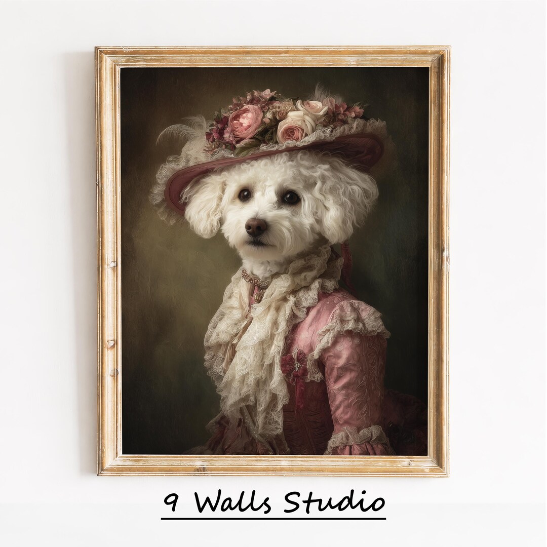 Vintage Victorian Dog Portrait – Regal Dog in Roses Wall Art (digital ...