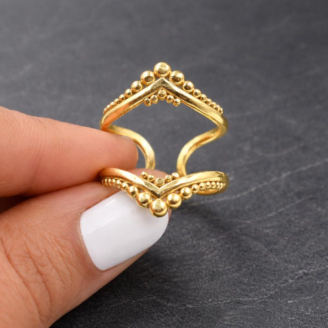 Gold Tone Metal Alloy Adjustable Finger Splint Ring, Beaded Chevron ...