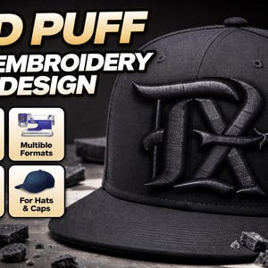 3D Puff TX Monogram Embroidery Design | Bold Raised Stitch Cap File (Instant Download)
