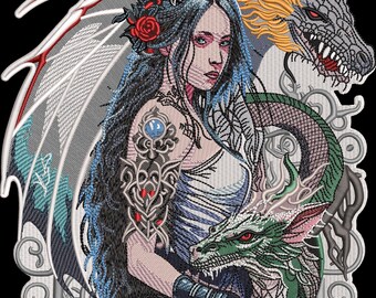 Naszywka haftowana „Dziewczyna Smok” – aplikacja w stylu fantasy