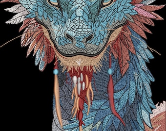 Szczegółowy wzór haftu głowy smoka – plik Mythical Beast Machine (pobranie cyfrowe)