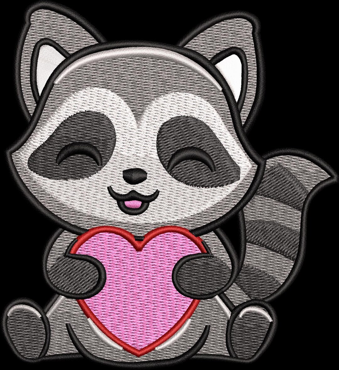 Raccoon Heart Embroidery Design, Valentine Animal Machine File (4x4 ...