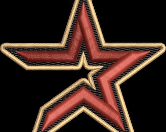 Wzór haftu 3D „Puff Star” – logo z wypukłą czerwoną gwiazdą na czapki (plik cyfrowy)