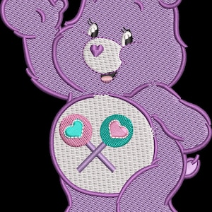 Share Bear Embroidery Design: Lavender Care Bear with Lollipops (Instant Download)