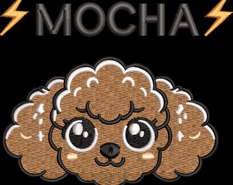 Wzór haftu pudla w kolorze mokki – Kawaii Dog Lightning Bolt Apparel (natychmiastowe pobranie)