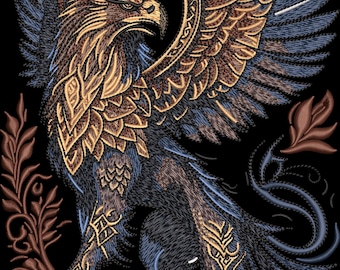 Wzór haftu „Majestatyczny Gryf”: Szczegółowy, fantastyczny ptak (projekt cyfrowy)
