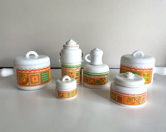 Colección Vintage Avon Patchwork de Seis Piezas en Vidrio Opalino