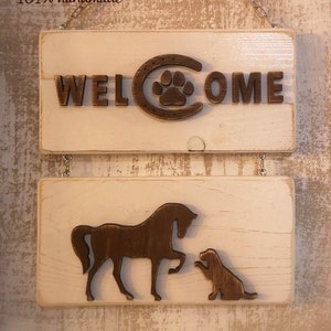 Wooden Welcome Sign &quot;Horse with Dog&quot;