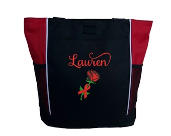 Personalized Breast Liver Colon Autism Lukemia Cancer Ribbon Rose Oncology Survivor Nurse Mom Sister Nana Zippered Monogrammed Tote Bag Gift