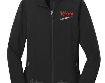 Jacket Phlebotomist PBT Medical Assistant Biohazard Lab Tech Nursing Nurse Personalized Embroidered Zippered Softshell Water Wind Resistant