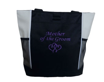 Tote Bag Personalized Bride Bridesmaid Double Interlocking Hearts Wedding Mother in Law Bridal Party Flower Girl Honeymoon Gift Appreciation