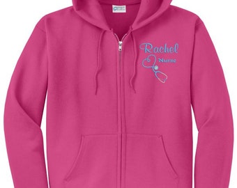 Nursing Nurse Student Personalized Embroidered Upside Down Heart Steth Unisex Zippered Hoodie Sweatshirt RN BSN ER Emt Cna 2Xl 3Xl 4Xl 5Xl