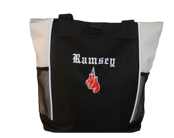 Personalized Zippered Boxing Boxer Asian Karate Kick High Impact Extreme Fighting Embroidered Monogrammed Gym Weightlifting Tote Bag