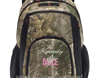 CAMO Backpack Camouflage Real Tree Pattern Personalized Dance Ballet Sport School Travel Hunting Camping Military Monogram Embroidered Bag