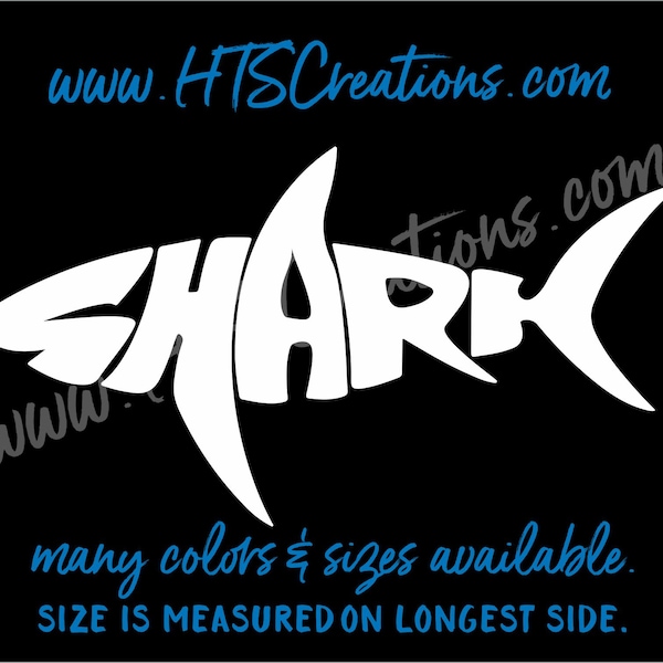Shark Words Sea Life Fish Nautical Vinyl Decal Laptop Car Boat Mirror Truck Mirror Vanity Beach Surfboard Cell Phone Thermos VSHARKWORD1