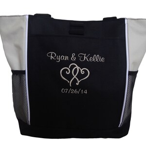 Tote Bag Personalized Bride Bridesmaid Double Interlocking Hearts Wedding Mother in Law Bridal Party Flower Girl Honeymoon Gift Bag