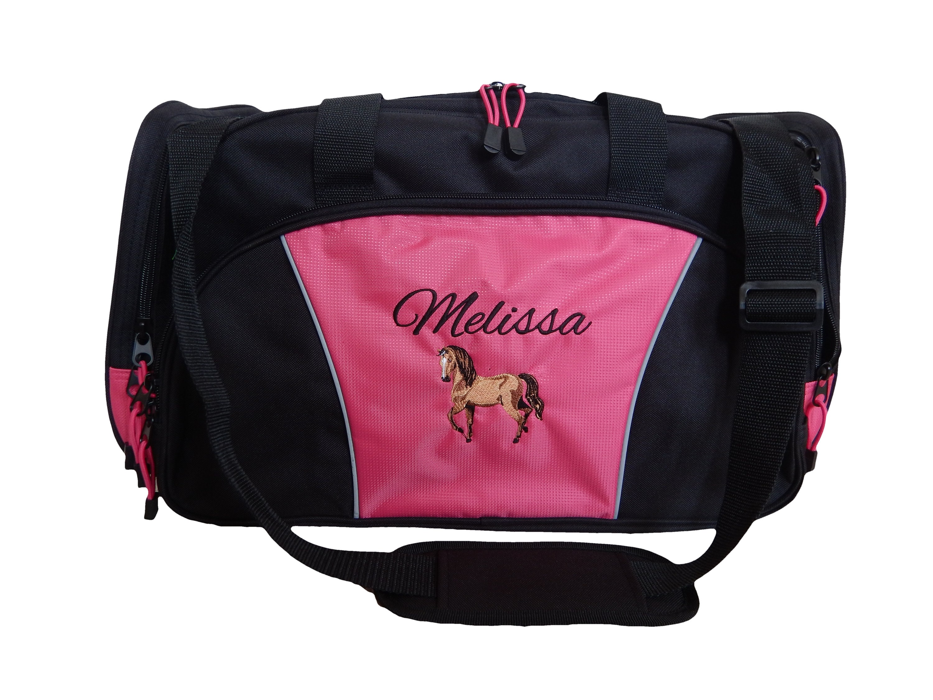 Duffel Bag Personalized Horse Brown Equestrian Vet Veterinary Luggage Monogrammed Hot Pink Royal Blue Red Grey Hunter Green