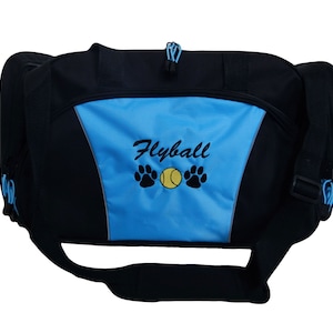 Duffel Bag Personalized Flyball Fly Ball Dog Paw Prints Tennis Ball Frisbee Pet Animal Therapy Sports Agility K9 Service Luggage Monogrammed