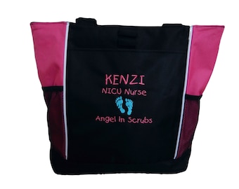 Tote Bag Personalized NICU Labor Delivery Unit Charge Nurse Nursing Baby Feet Mom RN ER Aide Angel In Scrubs