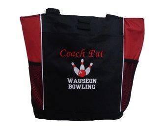Tote Bag Personalized Zippered Embroidered Coach Team Mom Competition Bowling Bowler Ten Pins School Gift