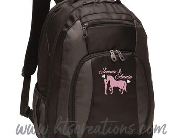 Backpack Personalized Horse Equestrian Girl Kissing Hearts Love Training Equine Competition Monogrammed Embroidered Bag