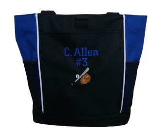 Tote Bag Personalized Coach Gift Team Mom Competition Baseball Bat Glove Pitcher Name Number T-ball Softball Fast Slow Pitch All Star